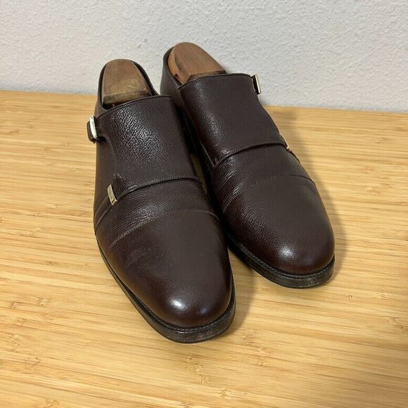 Gucci Double Monk Strap Mens Dress Shoes 9.5 Brown Pebbled Leather - Picture 2 of 15